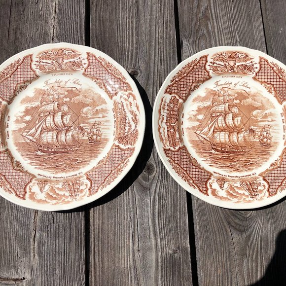 2 Alfred Meakin Staffordshire England Fair Winds 10" Dinner Plates Ship England - Picture 1 of 10